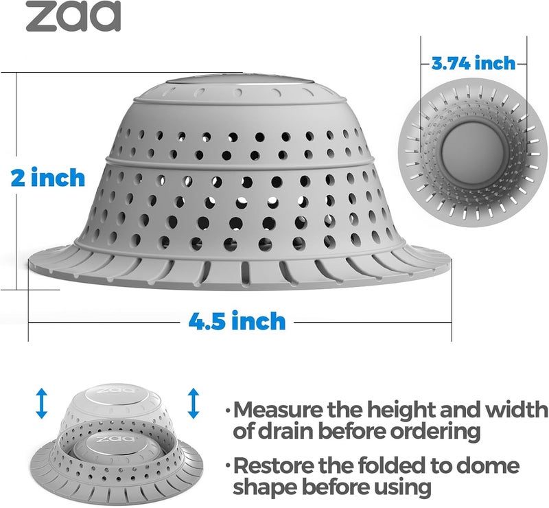 zaa Bathtub Drain Hair Catcher, Premium Silicone Shower Hair Catcher, 1Pack Collapsible Hair Stopper for Pop Up and Regular Drains of Shower, Bathtub, Bathroom Sink, Bathroom Fixture Accessories, Gray - Image 5